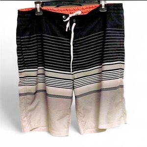Goodfellow & Co Black and Cream Striped Swim Board Shorts